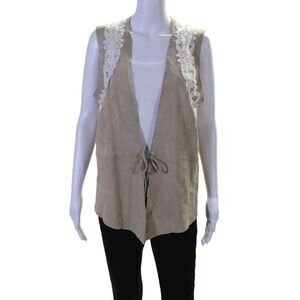 Hotel Particulier Womens Goat Leather Sleeveless Bow Front Vest Blouse Nude Size